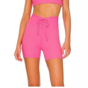 Year of Ours High Waist Pink Biker Lace-Up Shorts Size XS